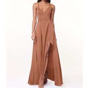 Azazie Maksim Dress (stretch satin), Size 2, Color Bronzer